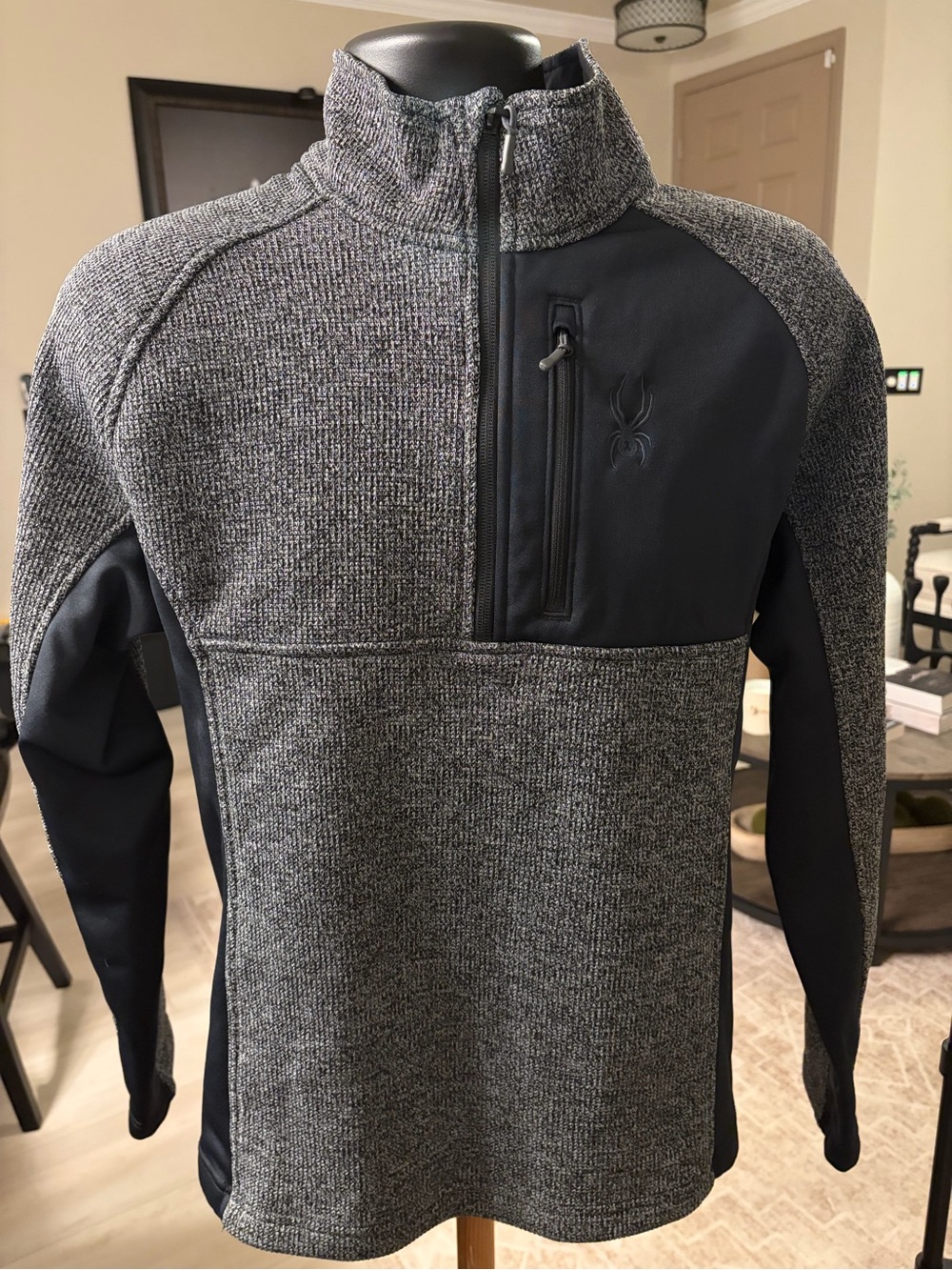 Spyder Men's Heather Gray and Black Half-Zip Pullover